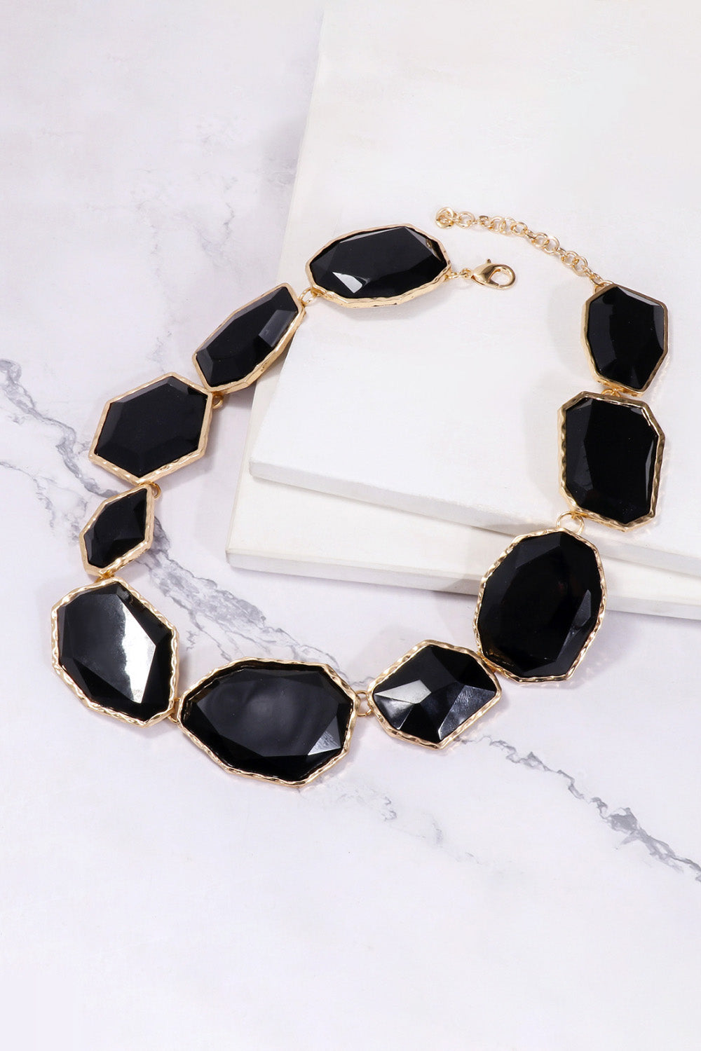Geometric Shape Zinc Alloy Frame Resin Necklace - alternate necklace view