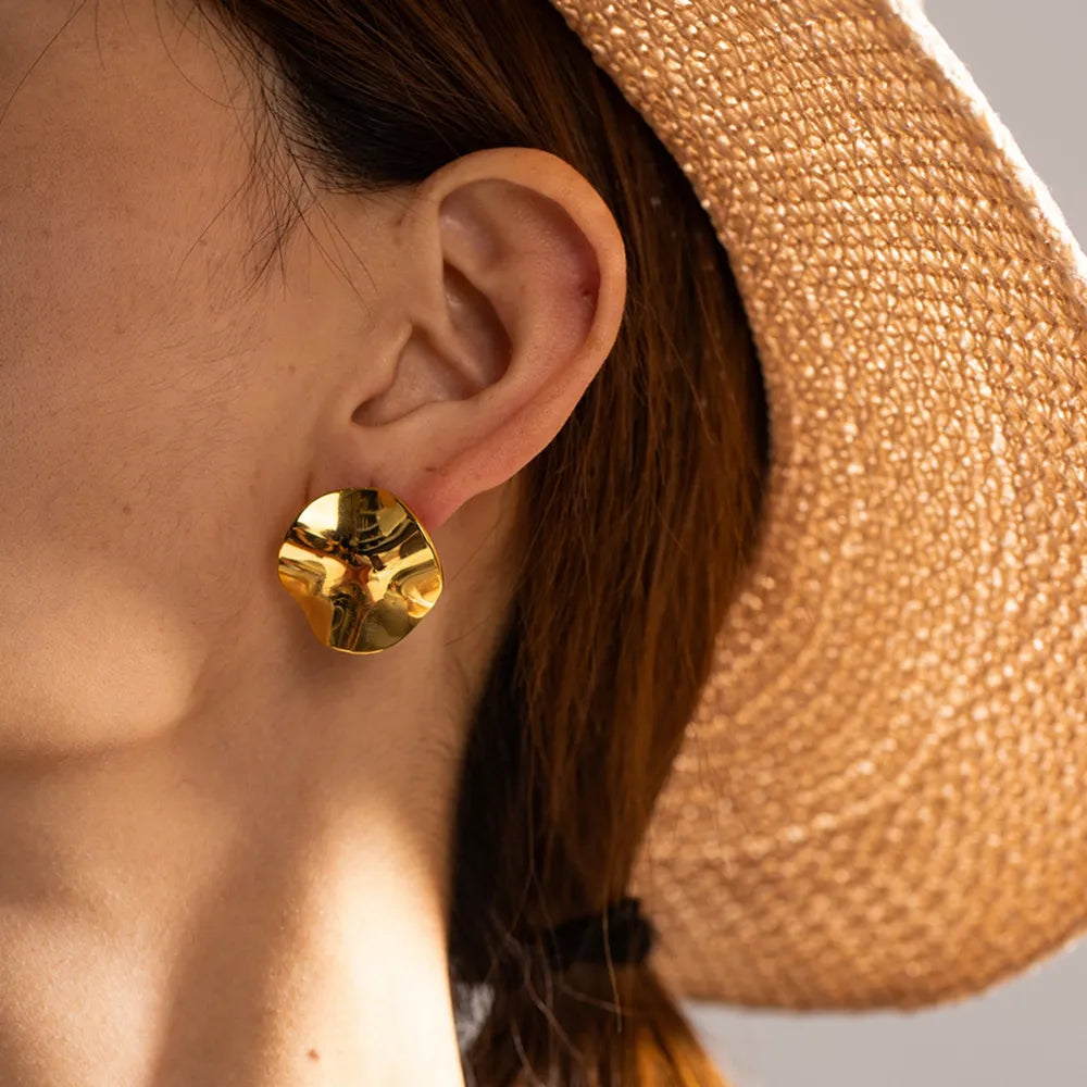 Geometric Pleated 18K Gold-Plated Stud Earrings in Gold - women's stud earrings