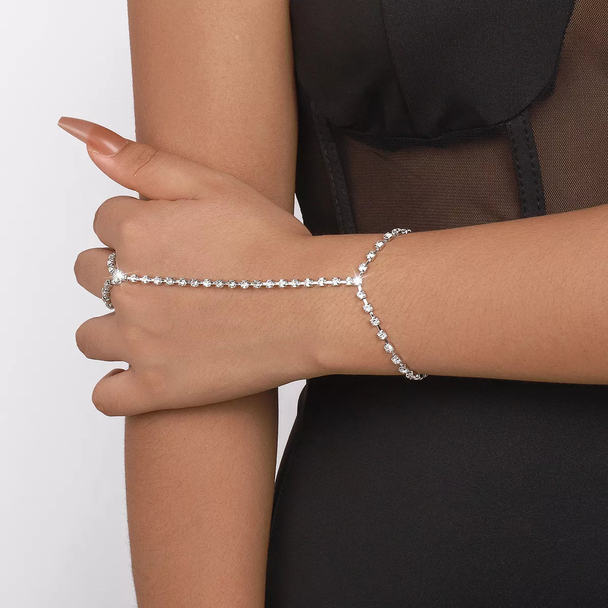 Alloy Rhinestone Bracelet with Ring - alternate jewelry view