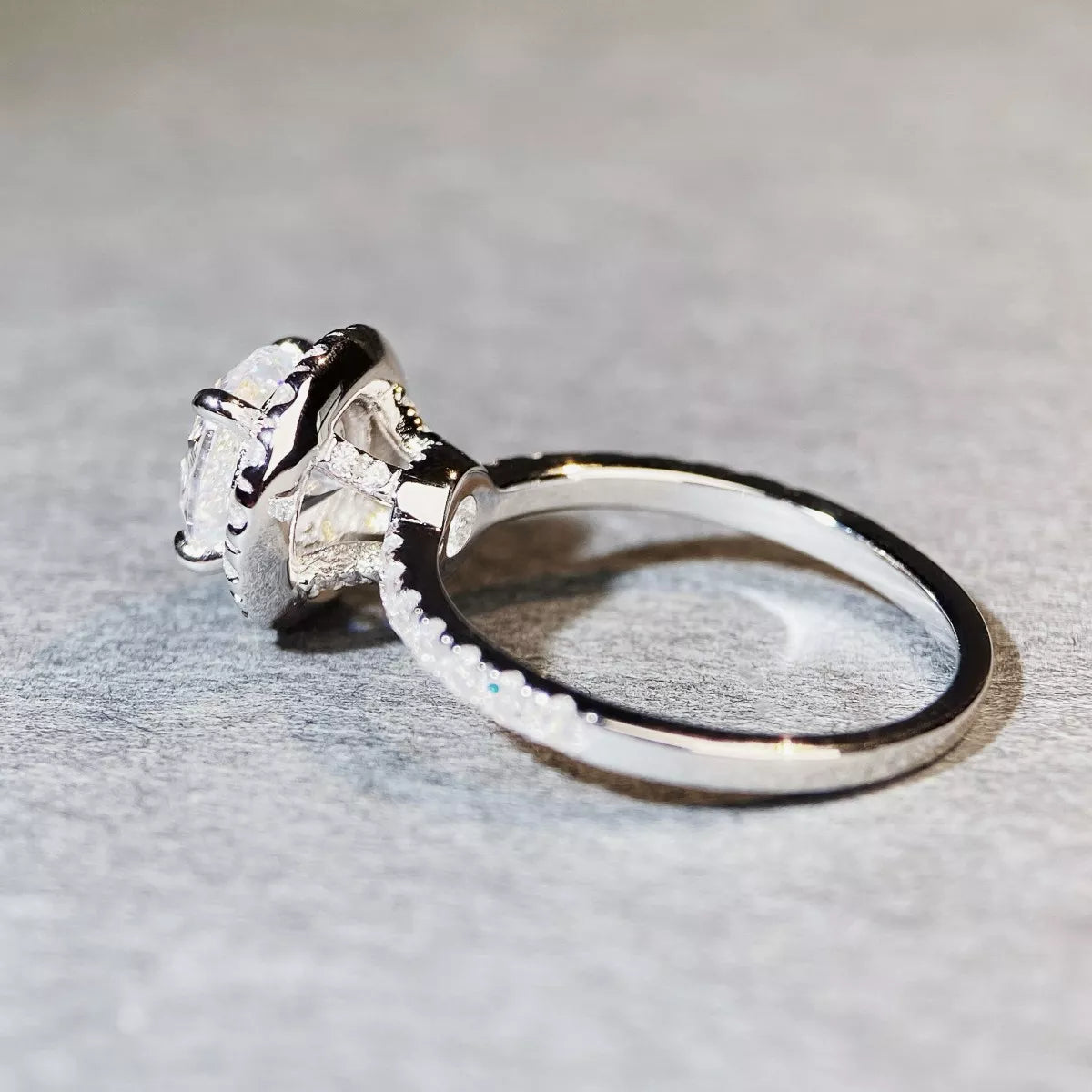 5 Carat Moissanite Sterling Silver Round Ring - alternate ring view