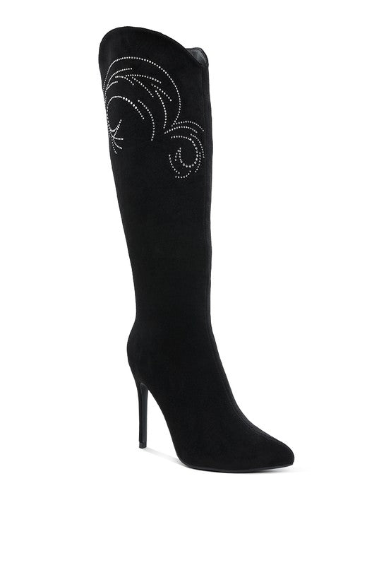 Rhinestone Patterned Calf Boots