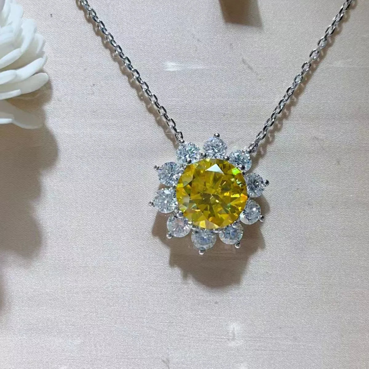 5 Carat Moissanite Sterling Silver Pendant Necklace in Light Yellow - women's pendant necklace