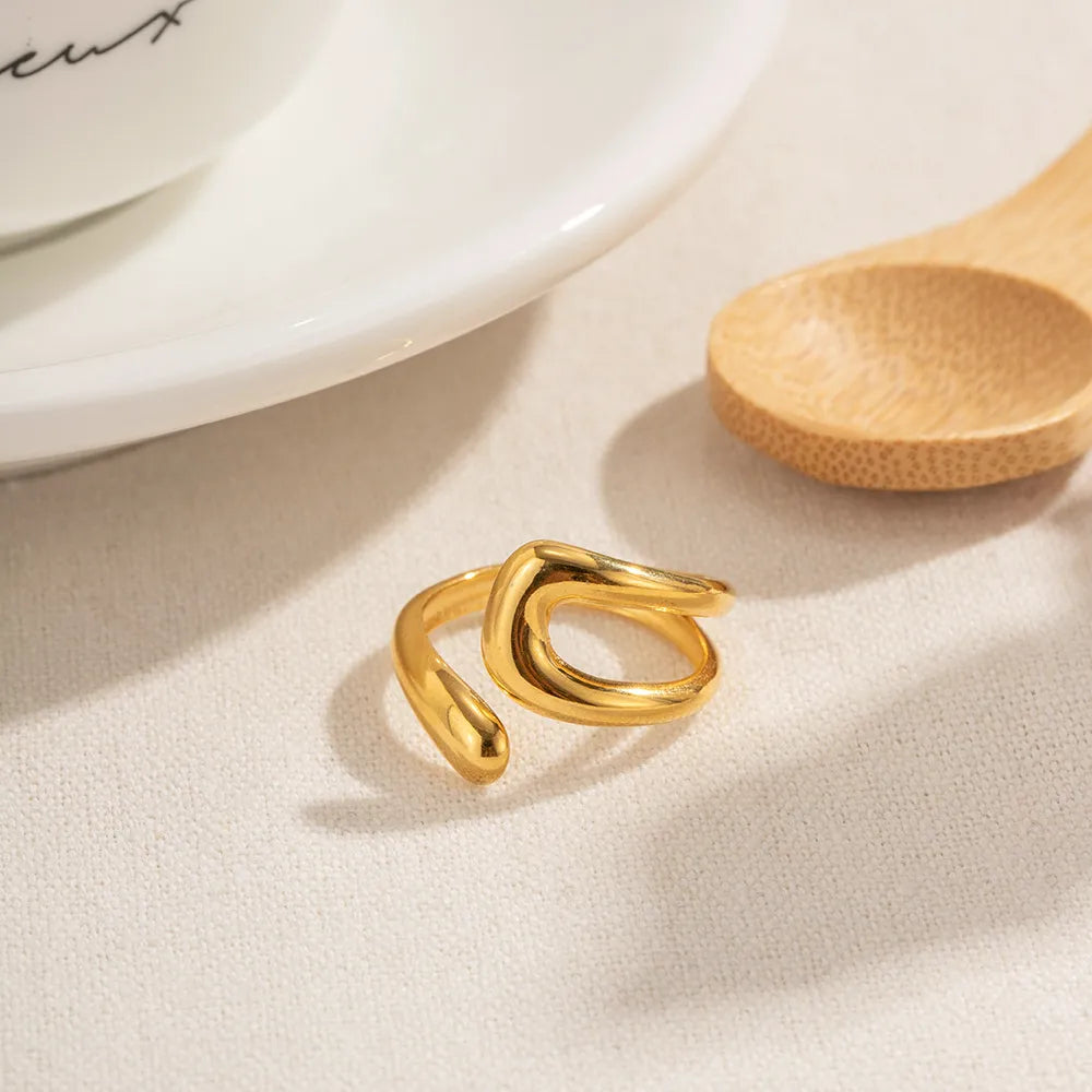 18K Gold-Plated Geometric Gold Twisted Open Ring - alternate ring view