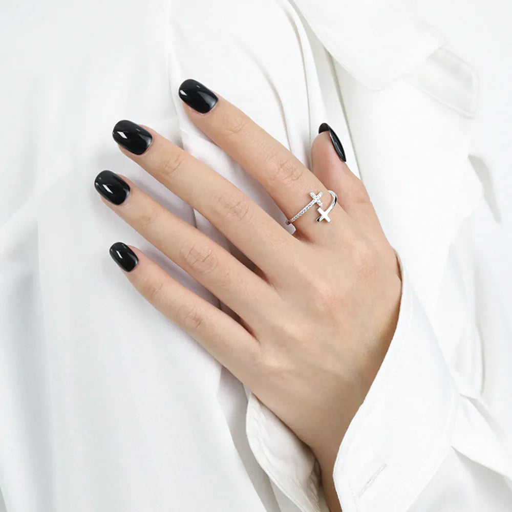 Zircon Sterling Silver Double Cross Bypass Ring - alternate ring view