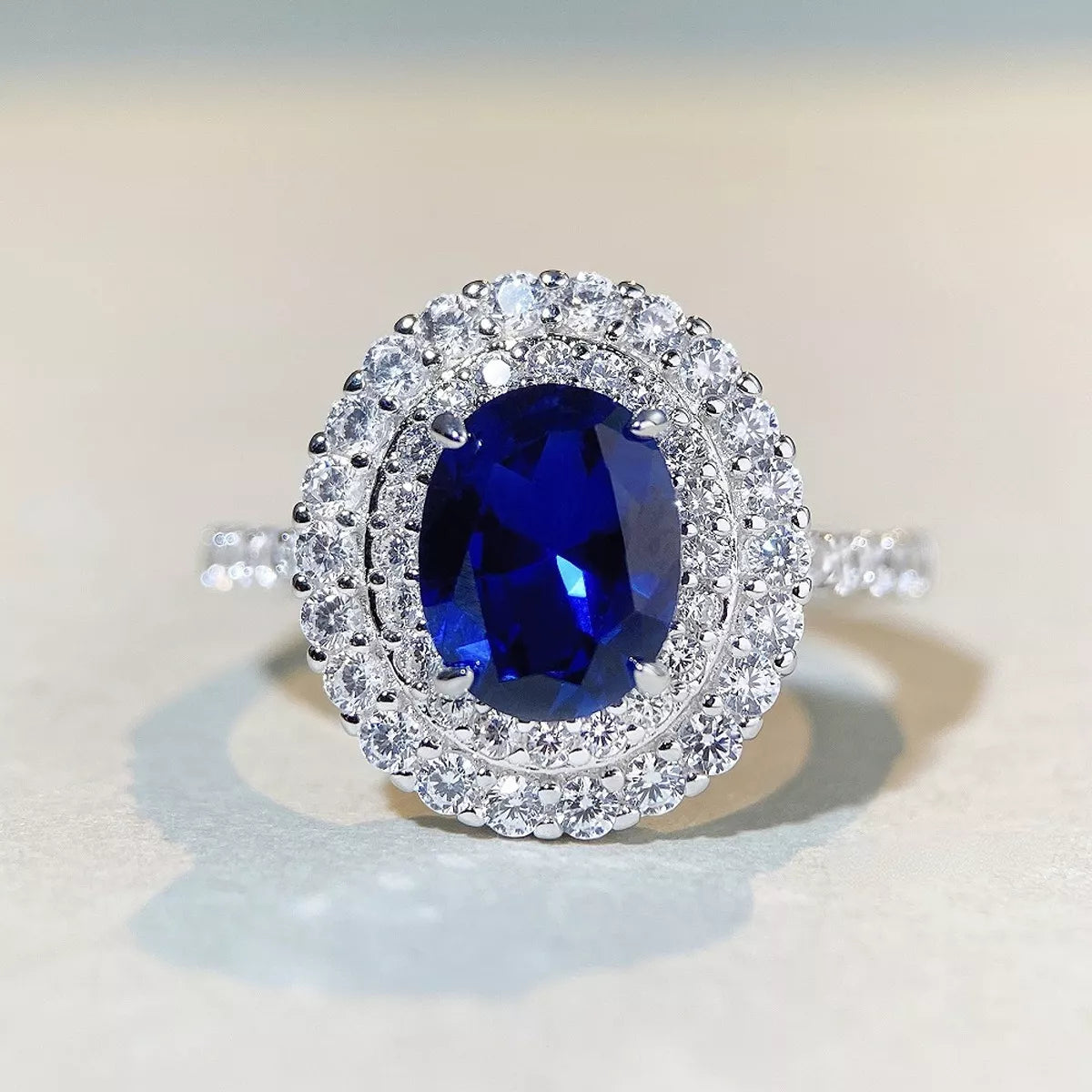 Sterling Silver Zircon Round Ring in Blue - women's ring