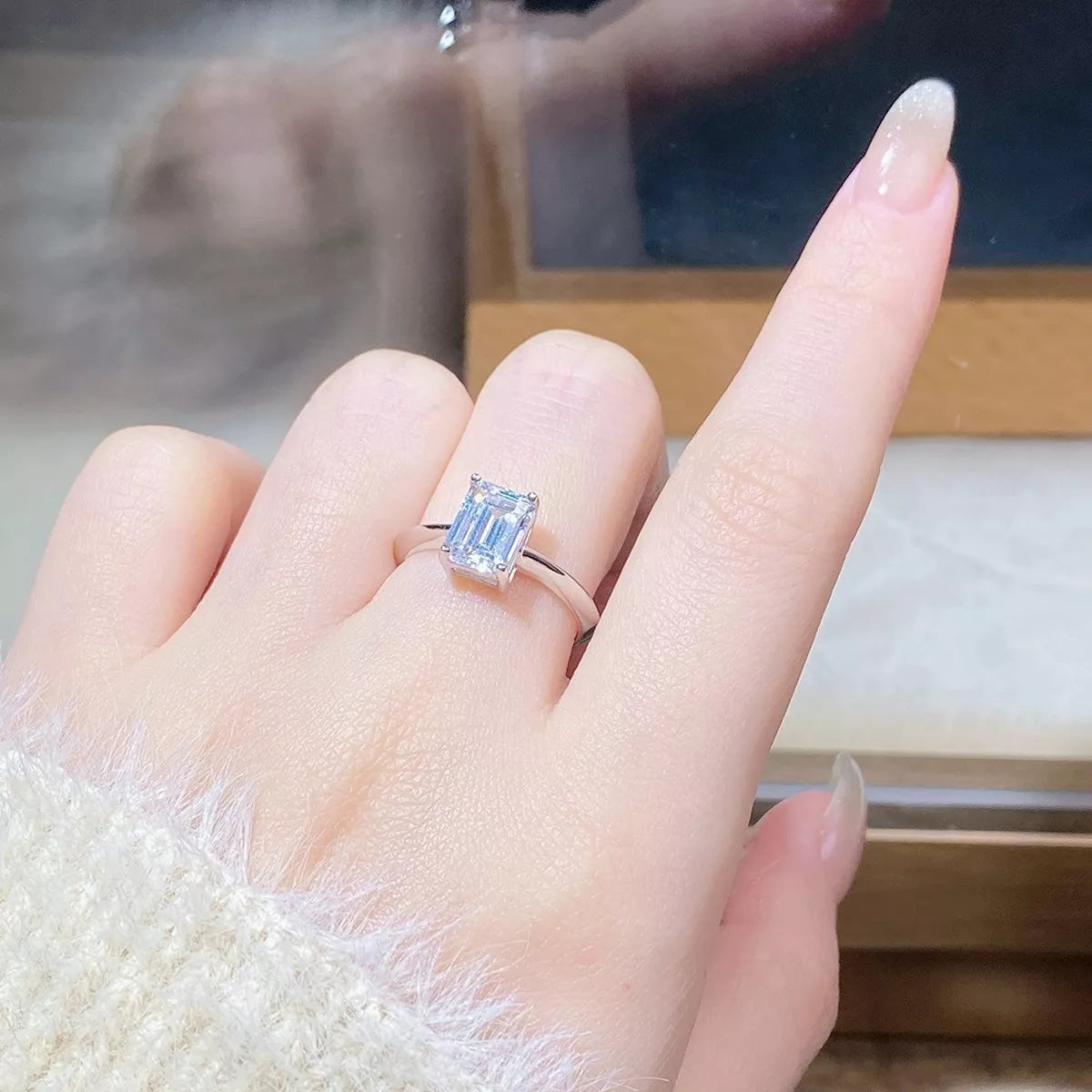 2 Carat Sterling Silver Moissanite Geometric Ring in Silver - women's ring