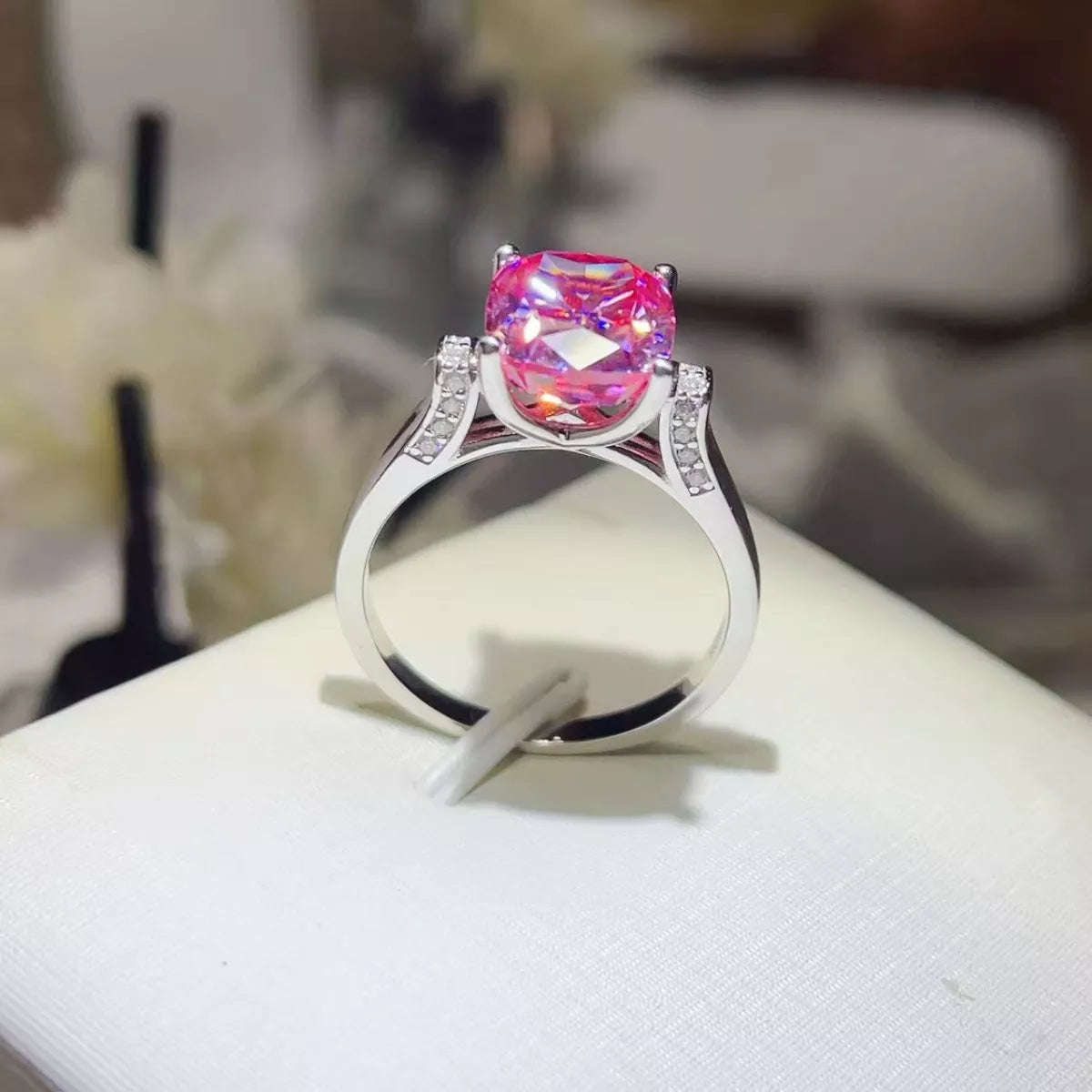 5 Carat Moissanite Sterling Silver Ring in Silver - women's ring