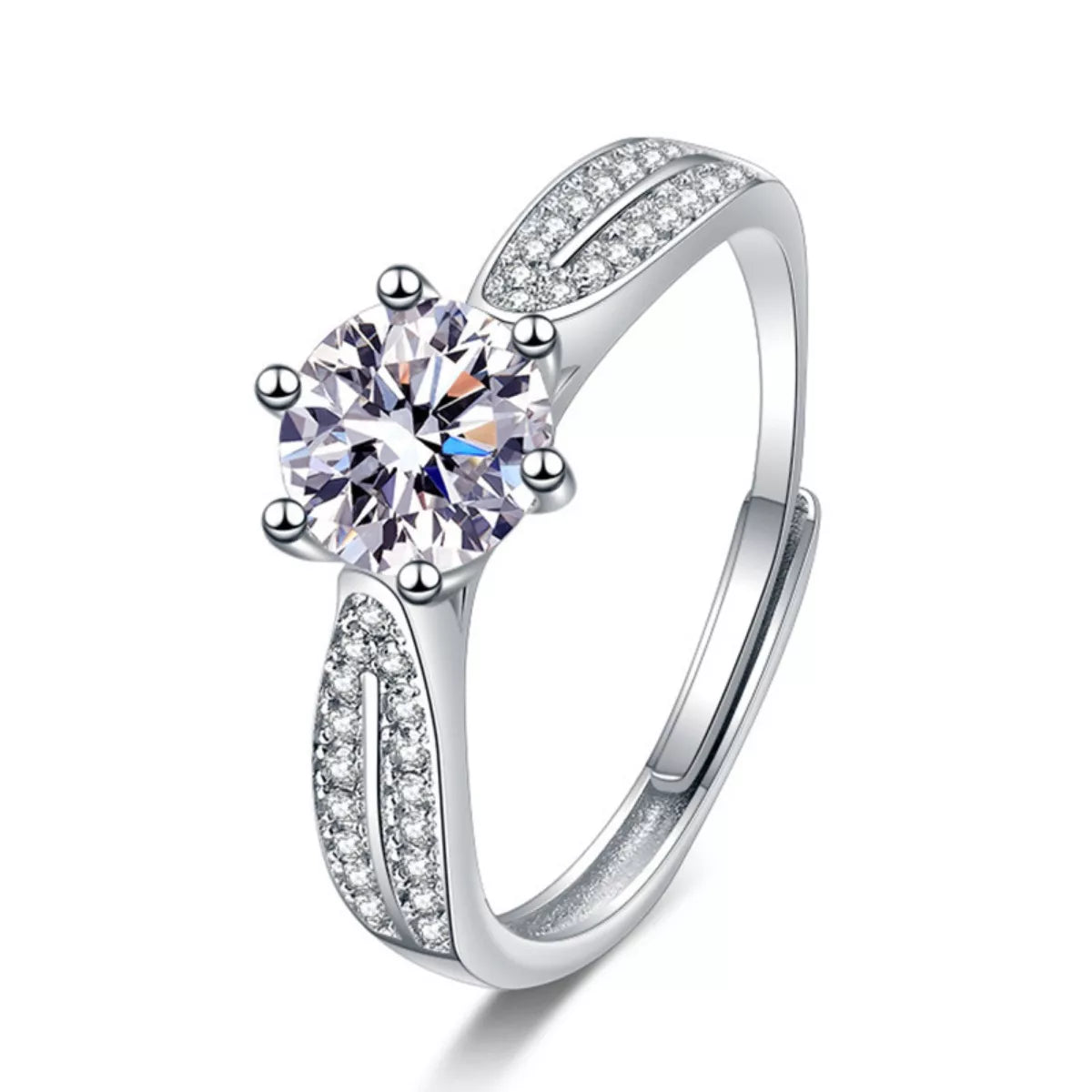 1 Carat Moissanite Sterling Silver Ring - alternate ring view