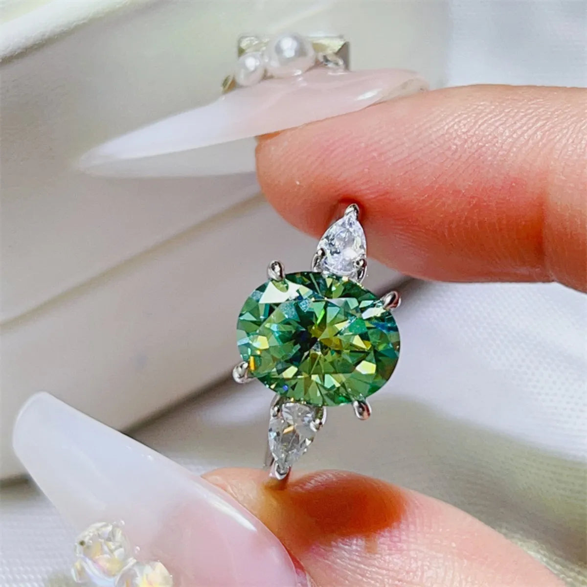 3 Carat Moissanite Sterling Silver Ring in Lime - women's ring