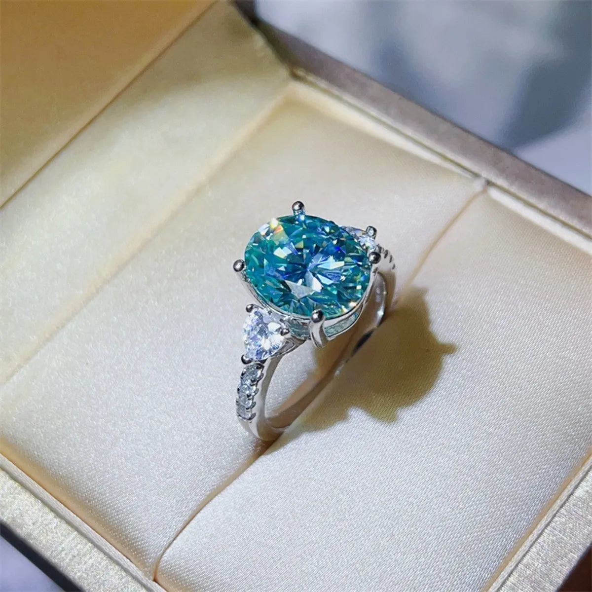 5 Carat Moissanite Sterling Silver Ring in Turquoise - women's ring
