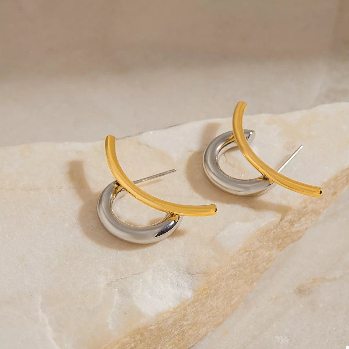 Two-Tone Modern C-Hoop Earrings - alternate earring view