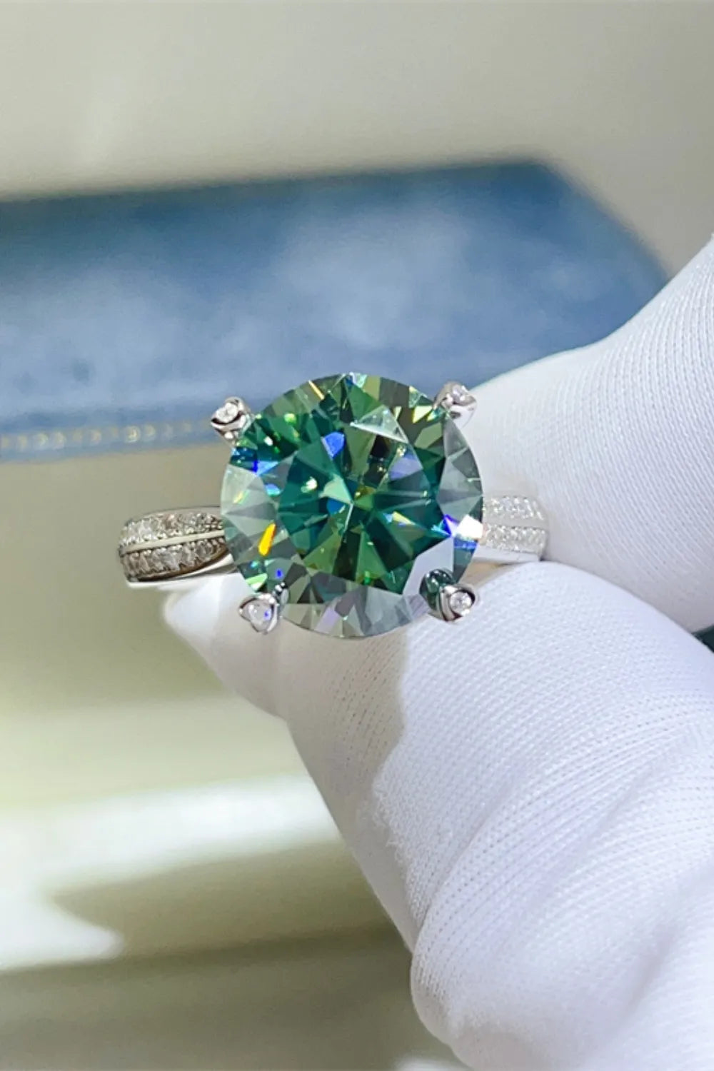 5 Carat Moissanite Sterling Silver Ring in Dark Green - women's ring