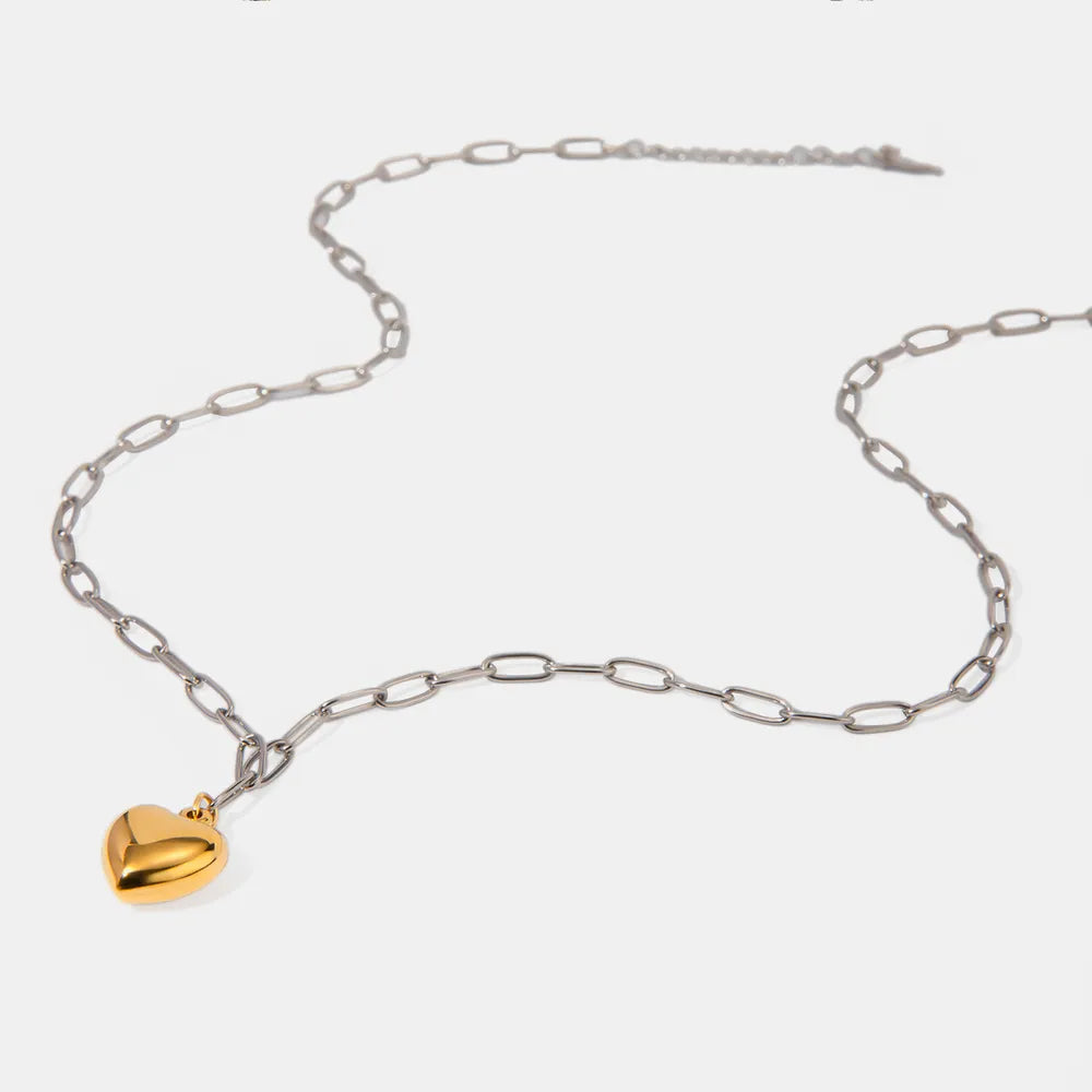 Stainless Steel Heart Pendant Necklace - alternate necklace view