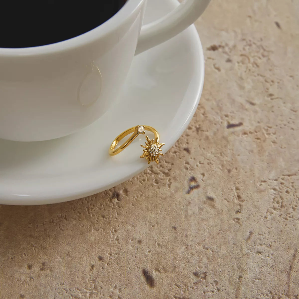 18K Gold-Plated Zircon Sun Bypass Ring - alternate ring view