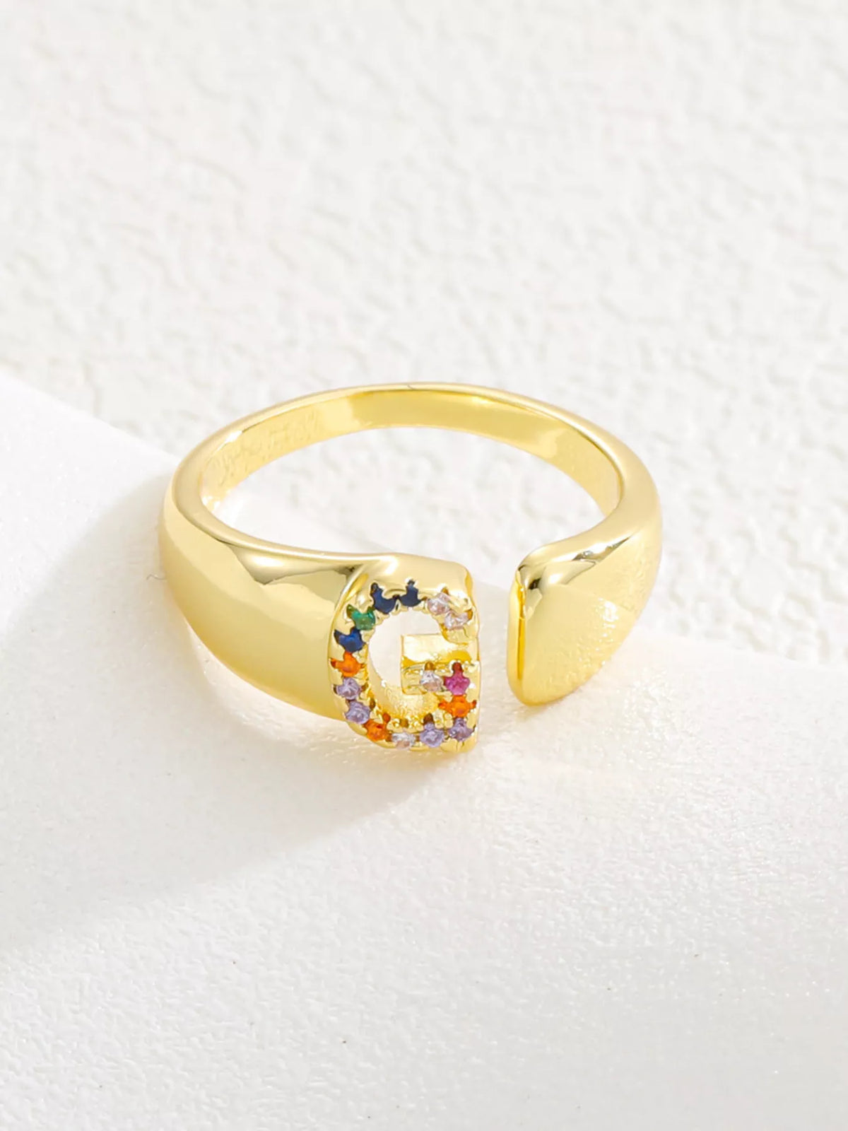 18K Gold-Plated Zircon Letter Ring in J - women's ring