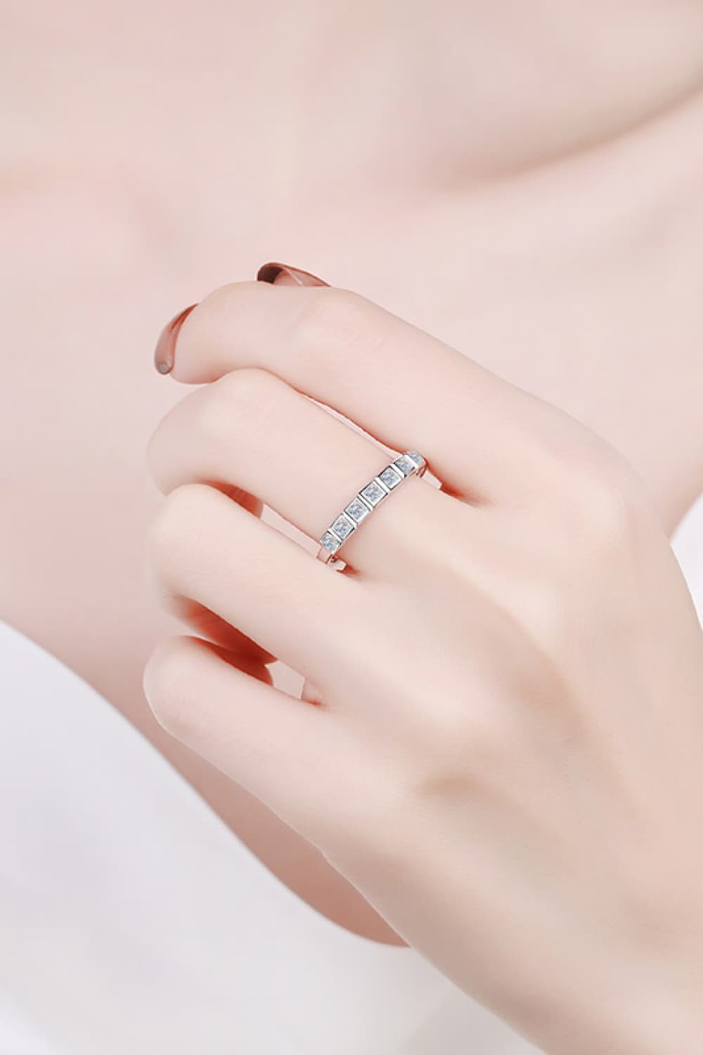Moissanite Rhodium-Plated Half-Eternity Ring in Silver - women's ring