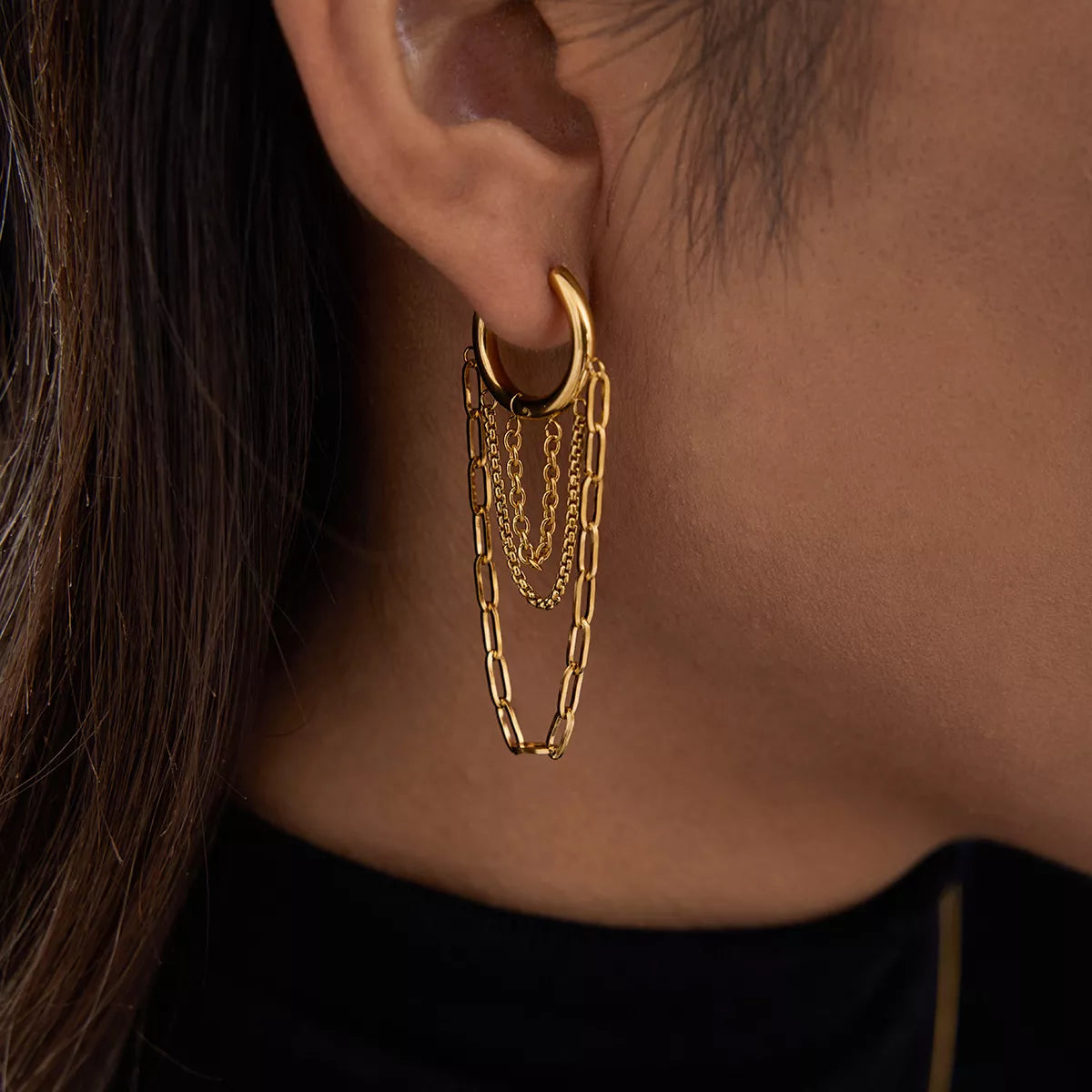 18K Gold-Plated Chain Hoop Earrings - alternate earring view