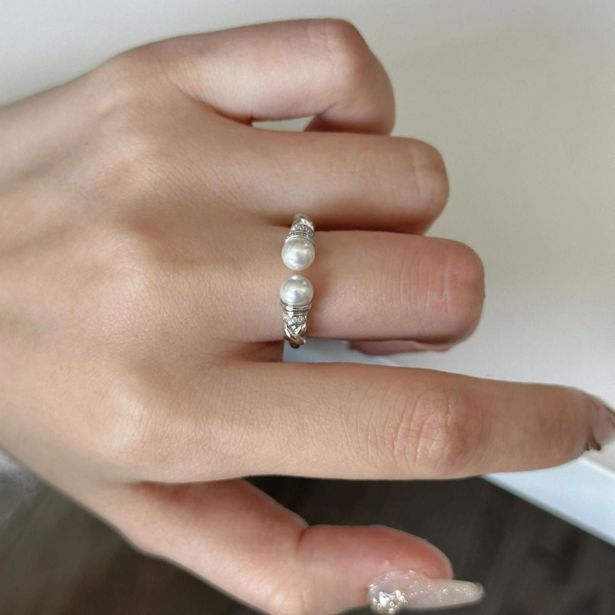 Pearl Open Cuff Ring - alternate ring view
