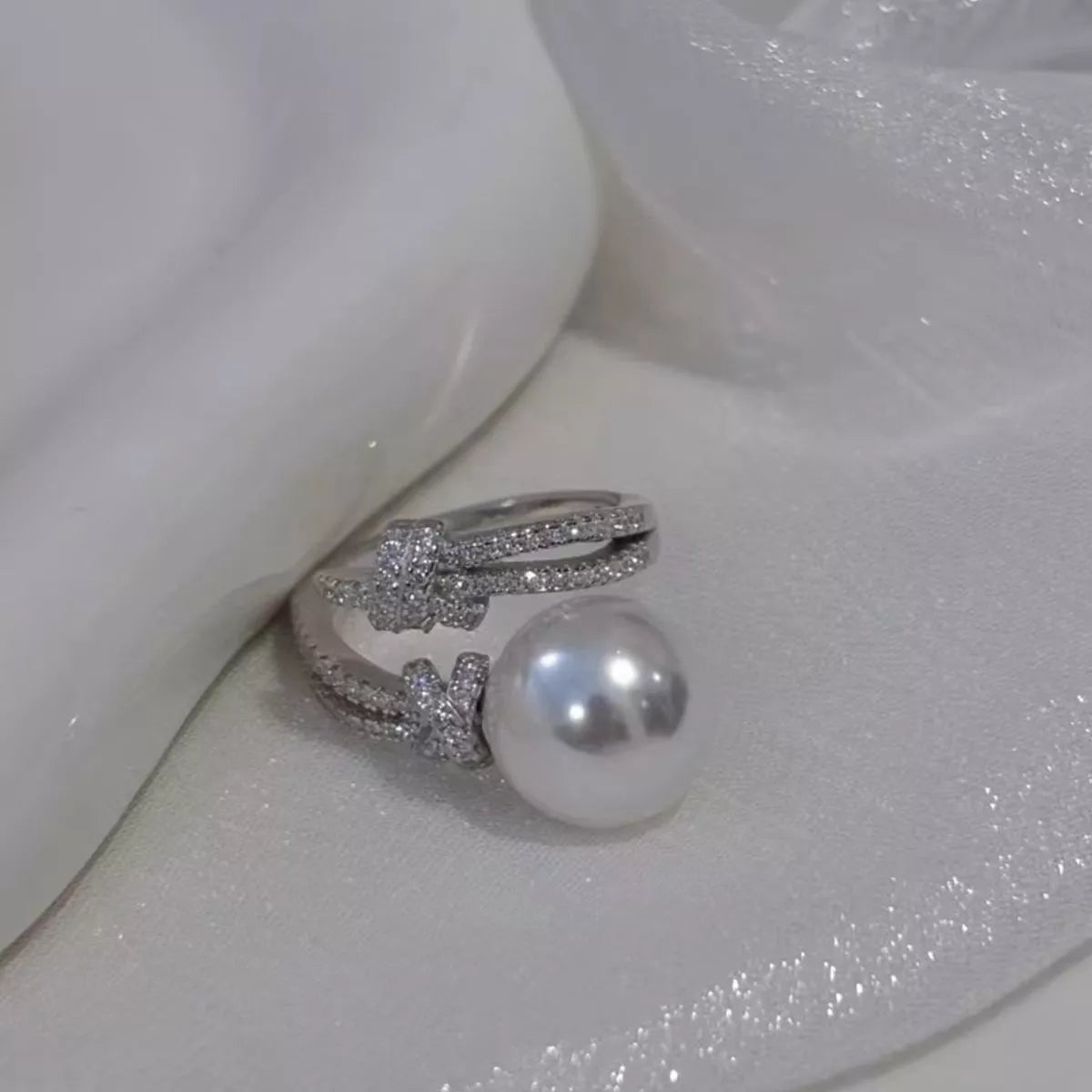 Pearl Zircon Bypass Ring - alternate ring view