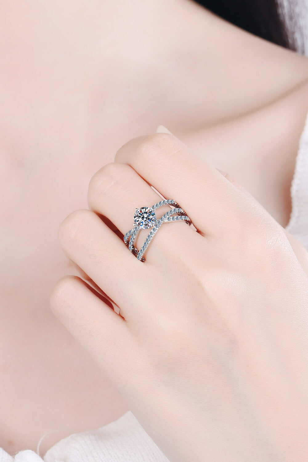 1 Carat Moissanite Crisscross Ring in Silver - women's ring