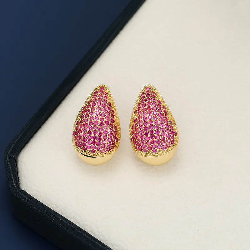 18K Gold-Plated Zircon Teardrop Earring in Hot Pink - women's drop earrings