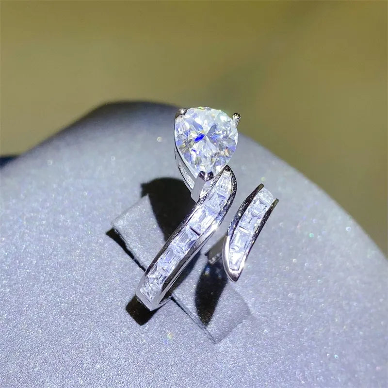 3 Carat Moissanite Zircon Sterling Silver Bypass Ring in Silver - women's ring
