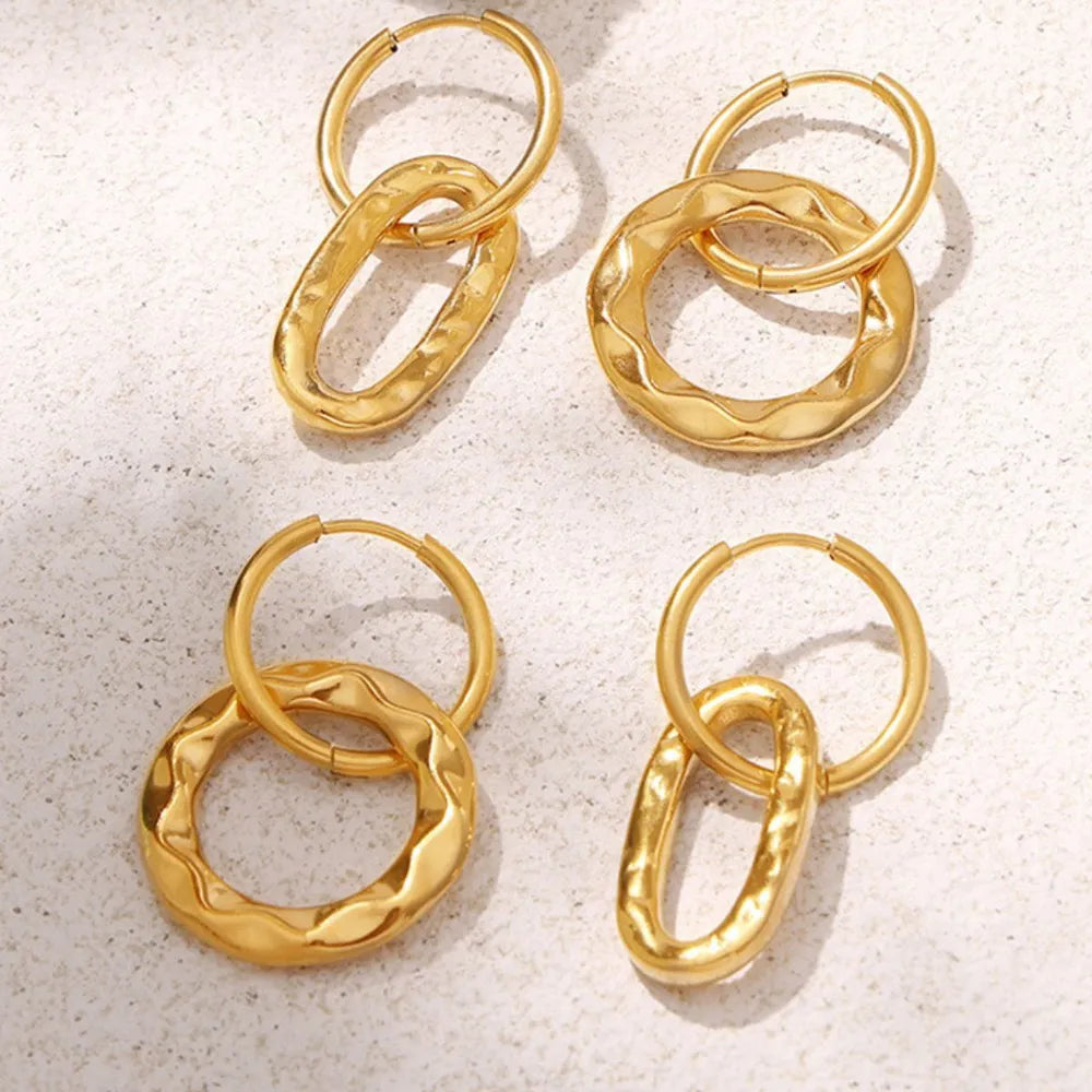 18K Gold-Plated Titanium Steel Annulus Earrings - alternate earring view