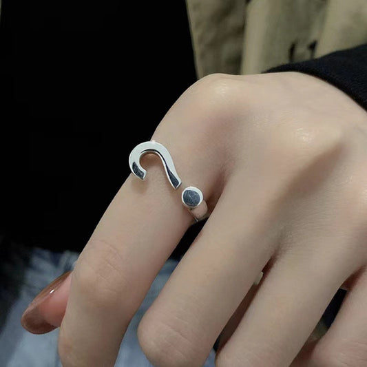 Question Mark Adjustable Open Ring - alternate ring view