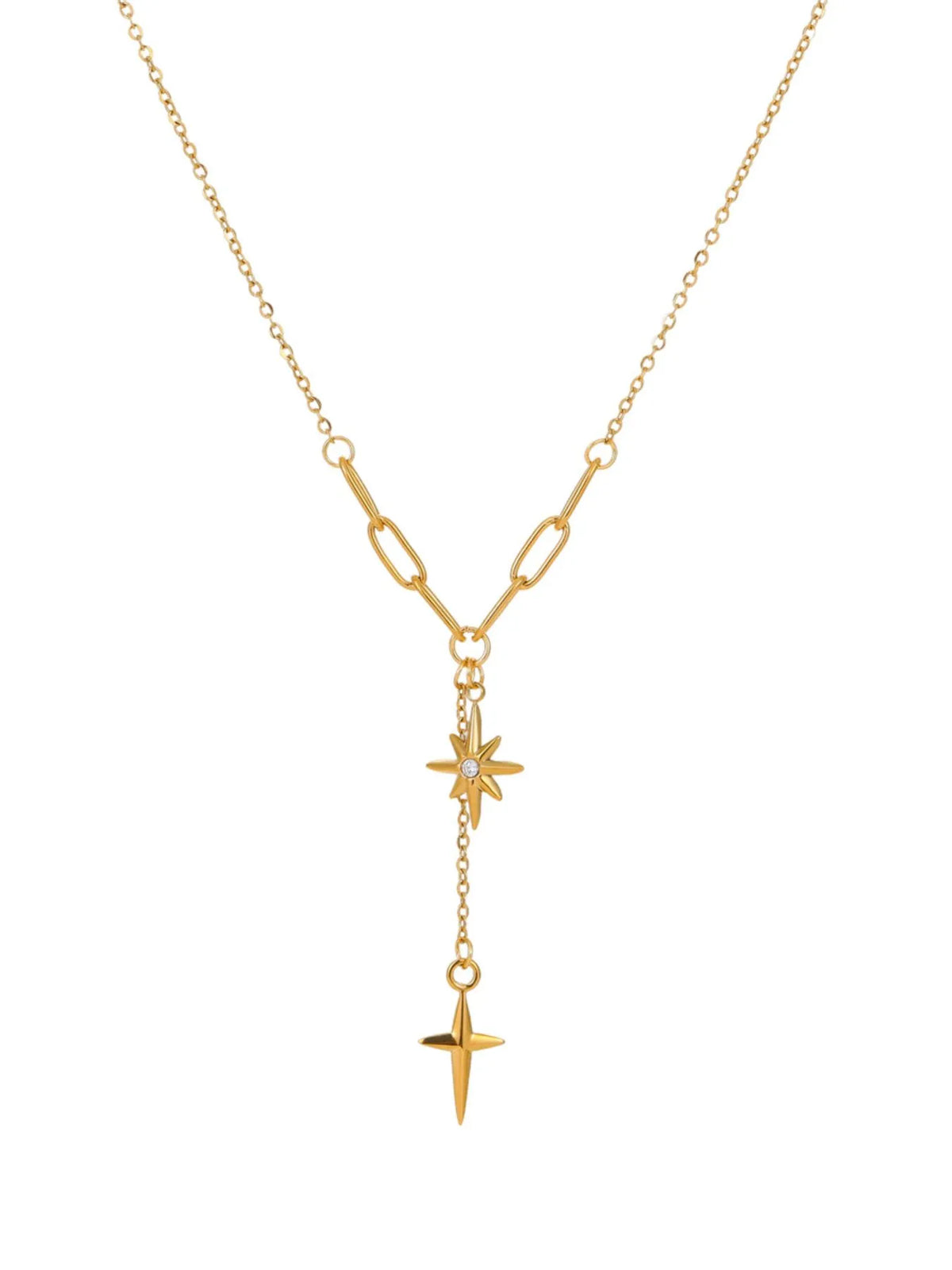 18K Gold-Plated Star Cross Pendant Necklace - alternate necklace view