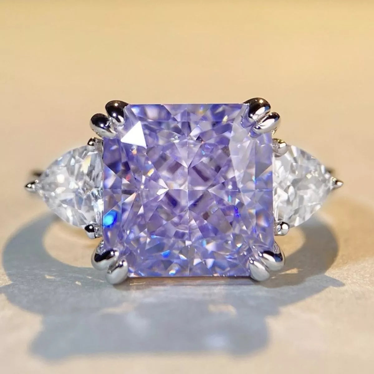 Sterling Silver Zircon Geometric Ring - alternate ring view