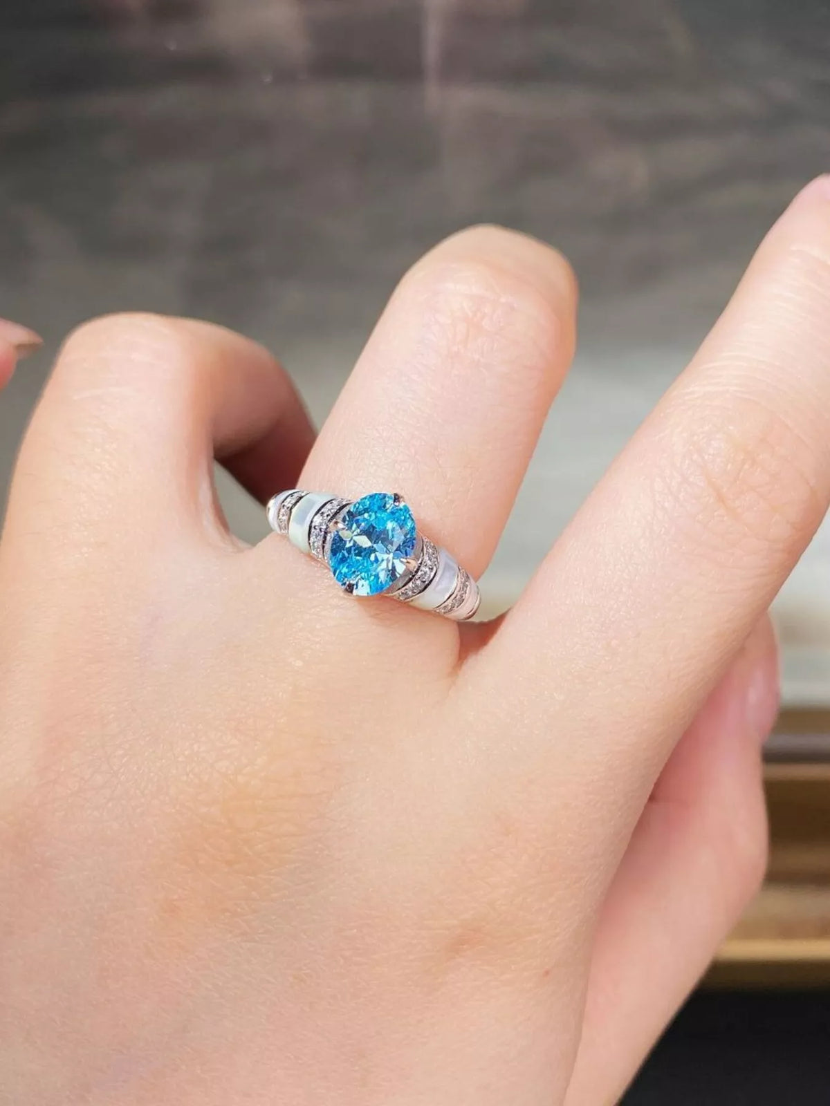 Sterling Silver Zircon Geometric Ring - alternate ring view