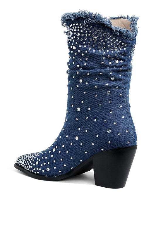 Diamante & Rhinestones Denim Boots