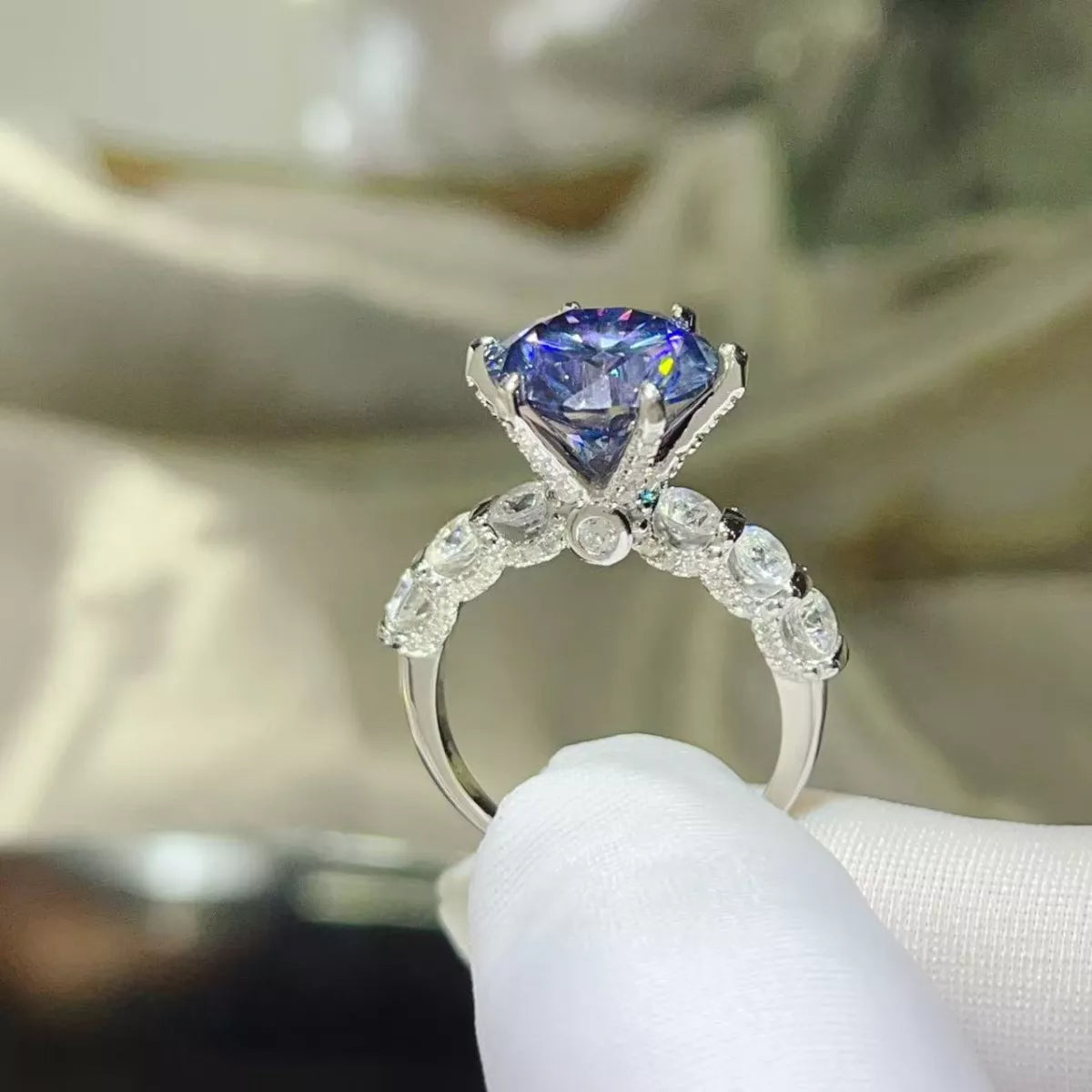 5 Carat Moissanite 6-Prong Sterling Silver Ring in Silver - women's ring