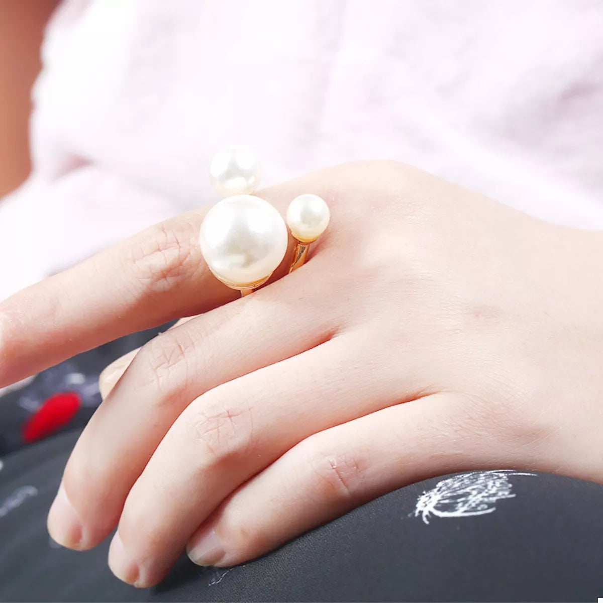 18K Gold-Plated Pearl Open Ring - alternate ring view