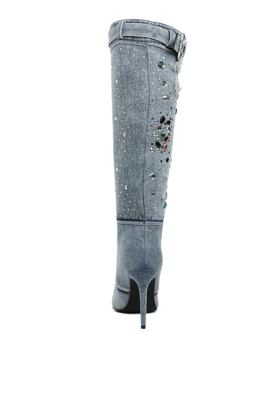 Multi Stones Denim Boots