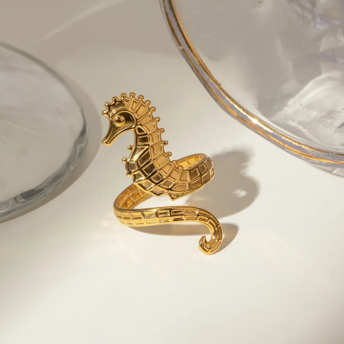 18K Gold-Plated Seahorse Wrap Adjustable Ring - alternate ring view