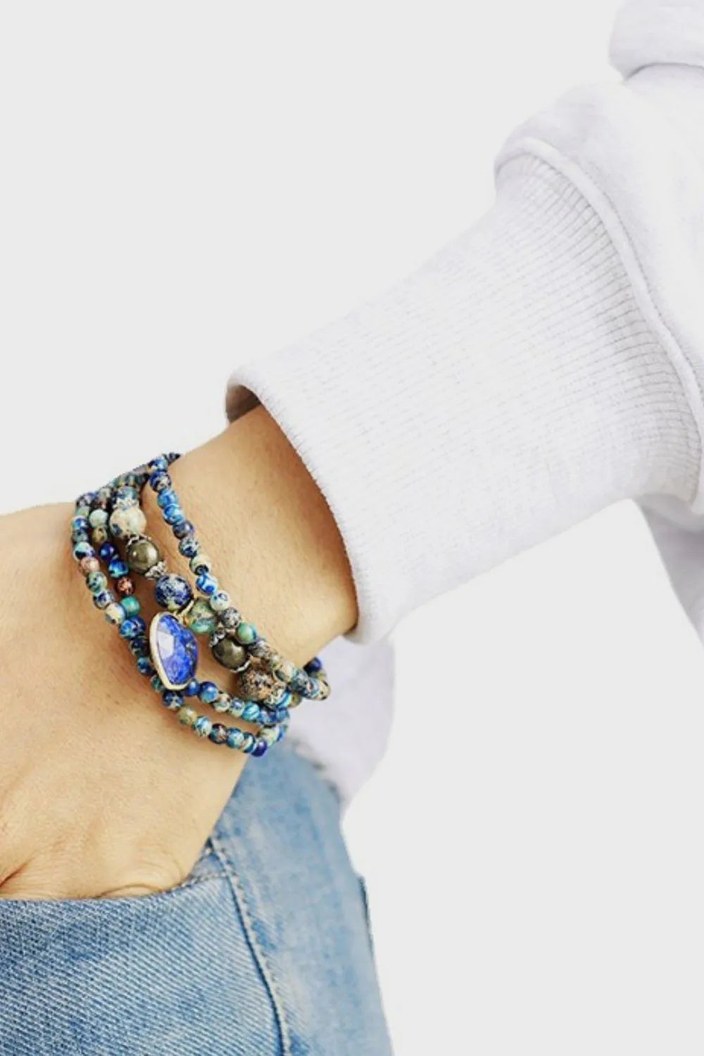 Imperial Stone Heart Three-Layered Bracelet in Royal Blue - women's layered bracelet