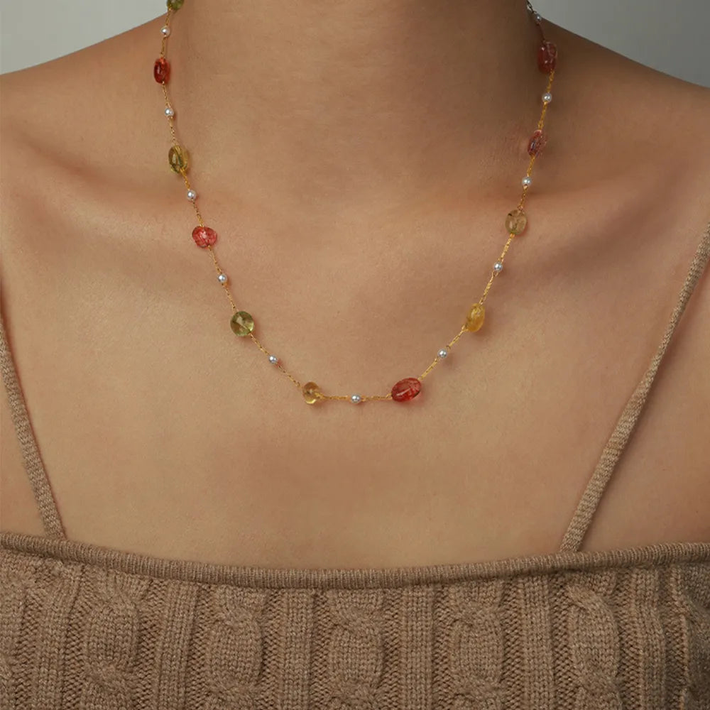 Titanium Steel Gold-plated Bead Necklace - alternate necklace view
