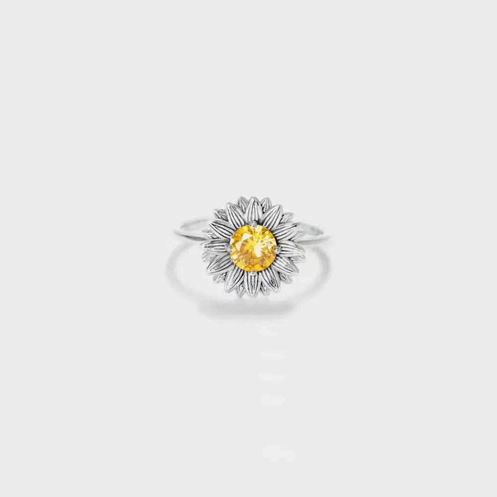 Sunflower Zircon Sterling Silver Ring in Gold - women's ring