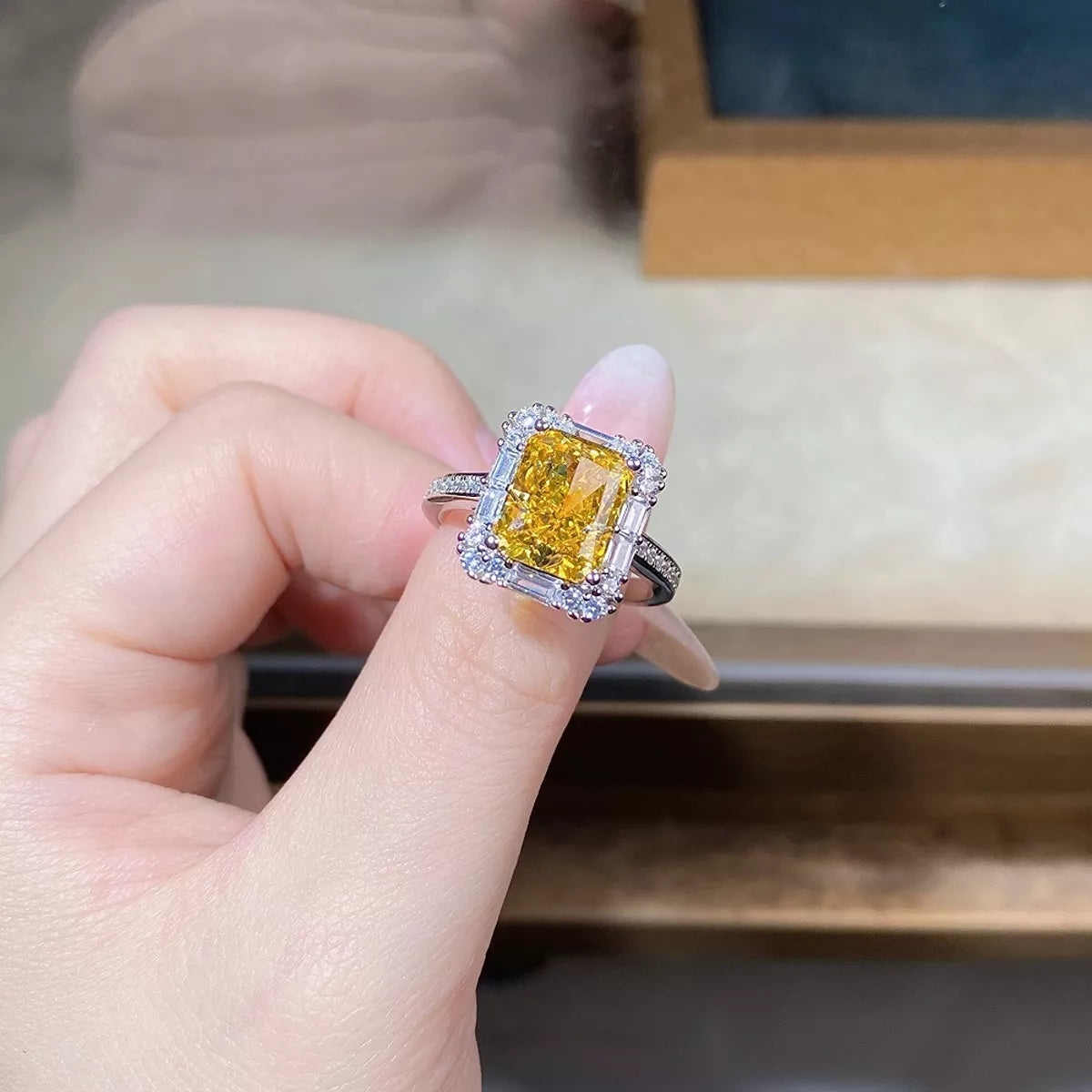 Sterling Silver Zircon Geometric Ring in Canary Yellow - women's ring