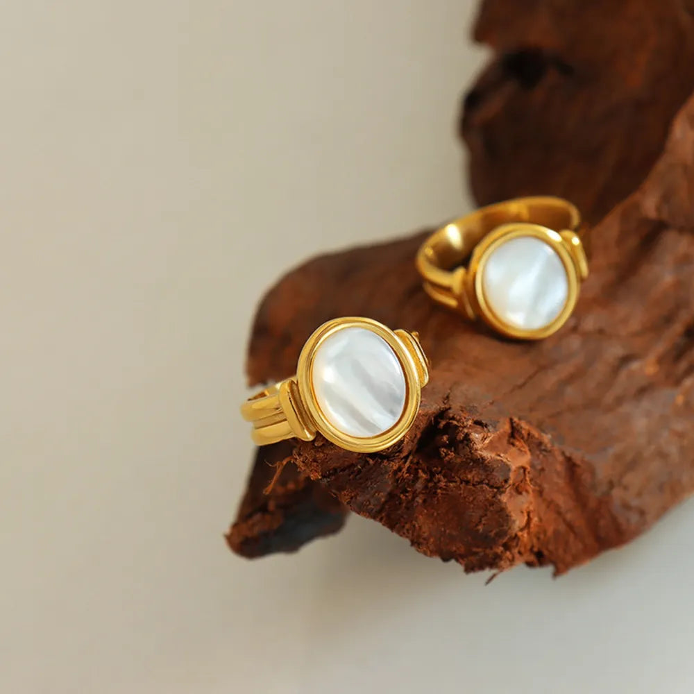 Titanium Steel White Sea Shell Ring in Silver - women's ring