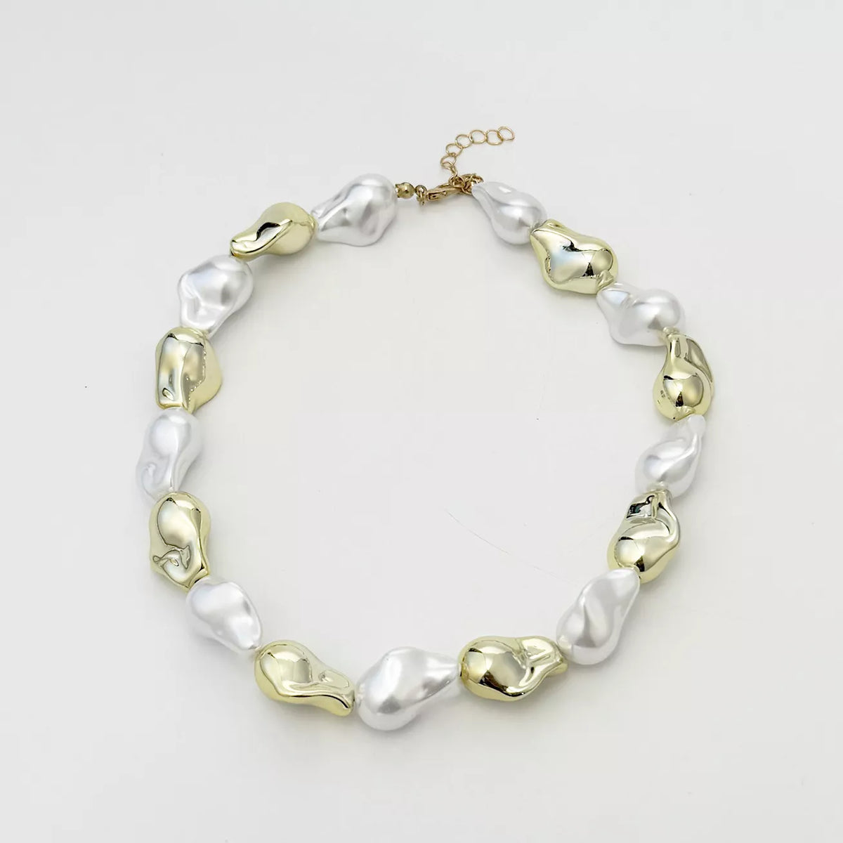 Chic Synthetic Pearl and Gold-Tone Metal Bead Statement Necklace - alternate necklace view