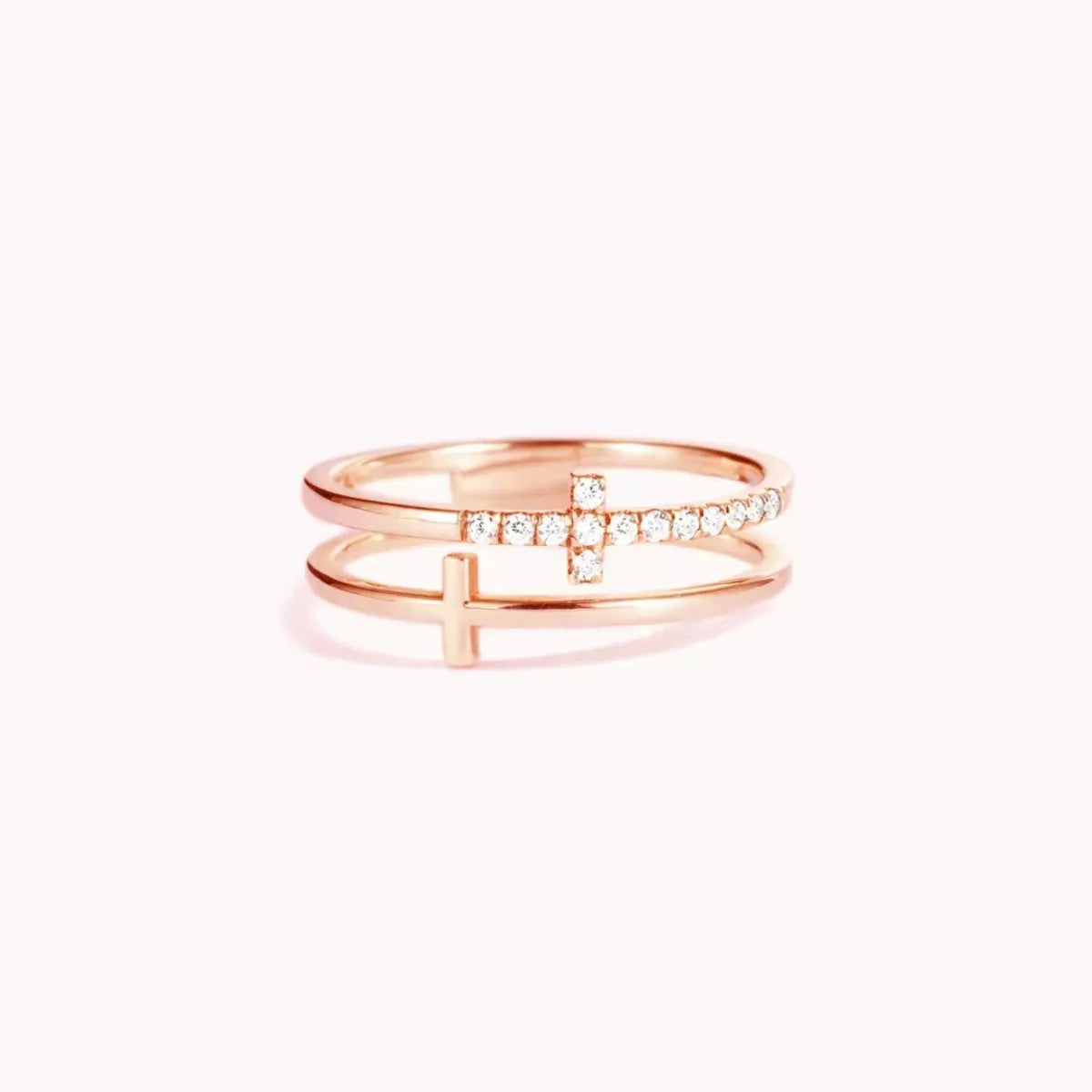 Double Band Cross Ring in Gold - women's band ring