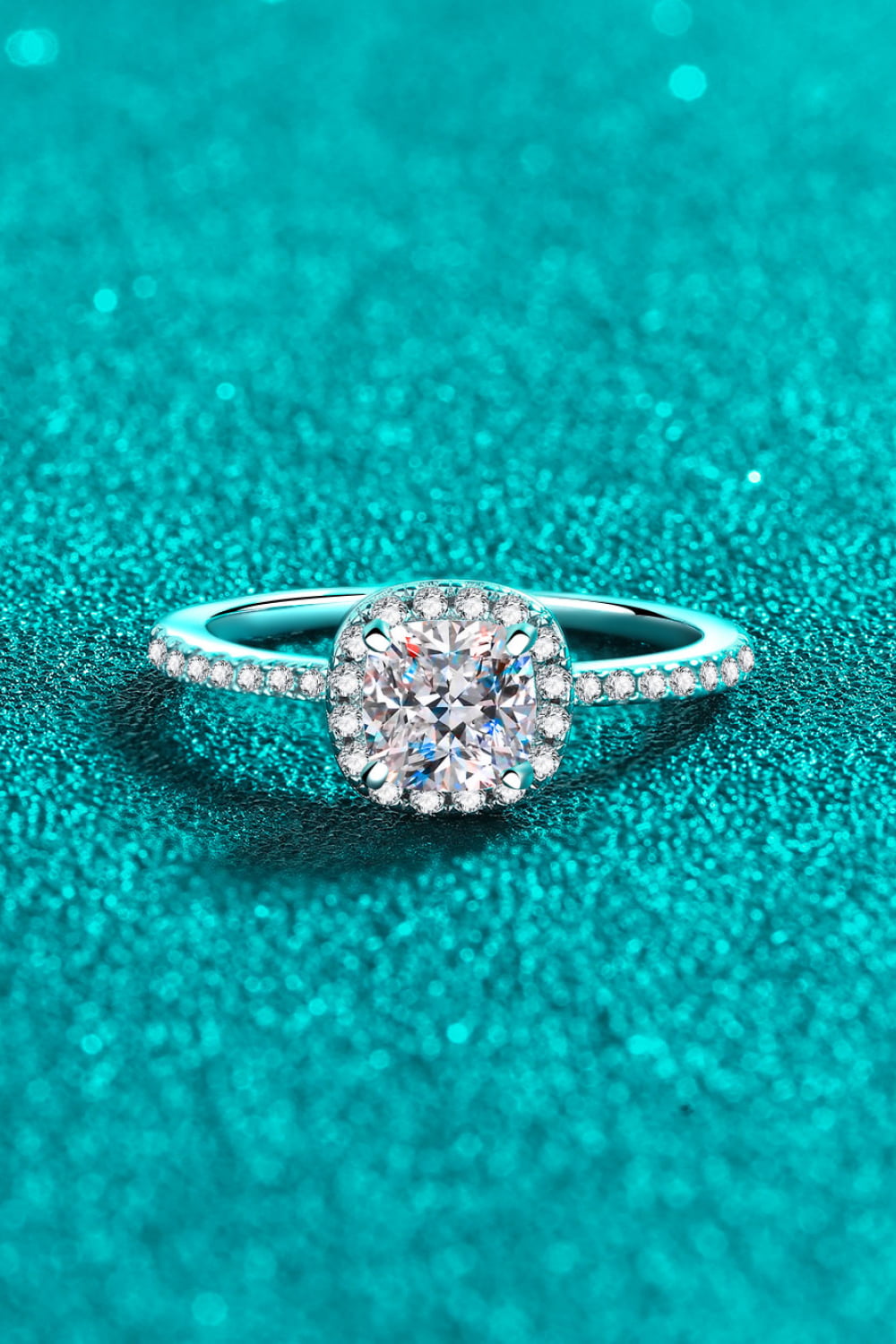 1 Carat Moissanite Sterling Silver Halo Ring in Silver - women's halo ring