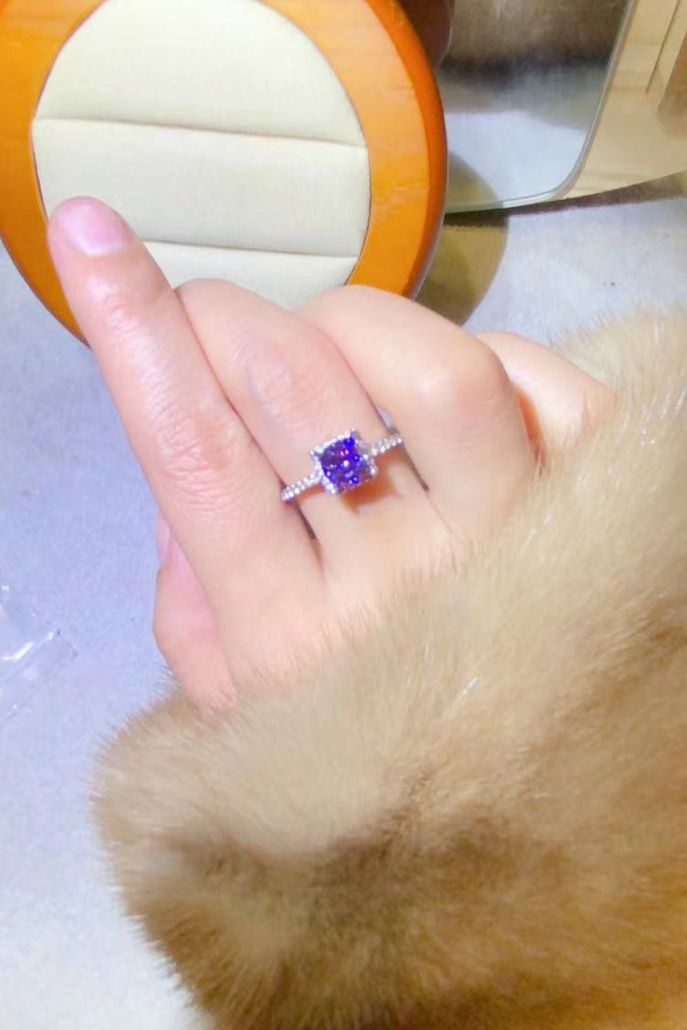 1 Carat Moissanite Platinum-Plated Square Ring in Purple - women's ring