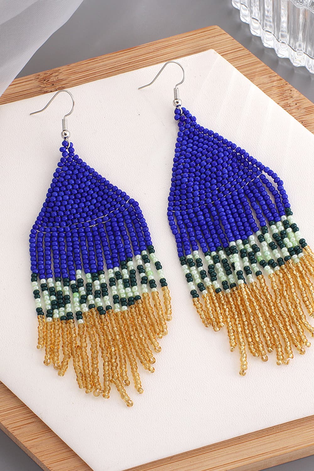 Beaded Dangle Earrings in Yellow - women's dangle earrings