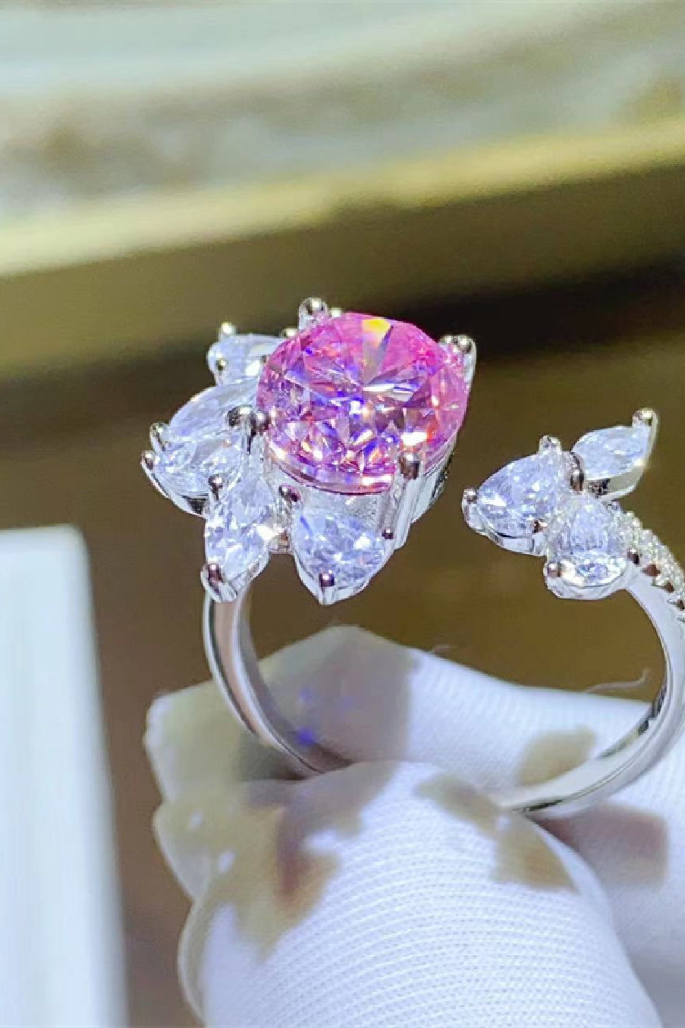 3 Carat Moissanite Sterling Silver Open Ring in Deep Rose - women's open ring