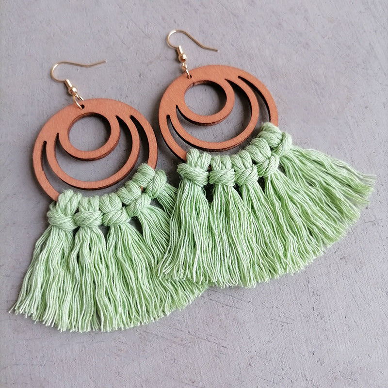 Tassel Detail Geometric Earrings in Gum Leaf - women's earrings