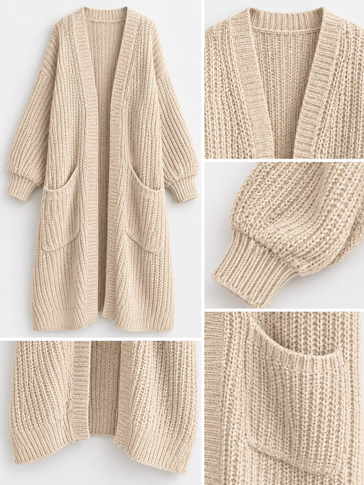 Chunky-Knit Openwork Front Longline Cardigan in Black - women's cardigan