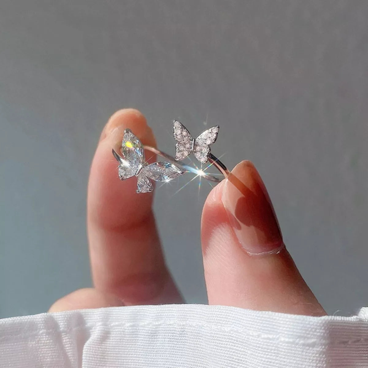 Sterling Silver Zircon Butterfly Open Ring - alternate ring view